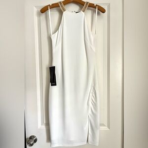 NWT bebe Hi Slit Sleeveless Cream Embellished Dress - Small